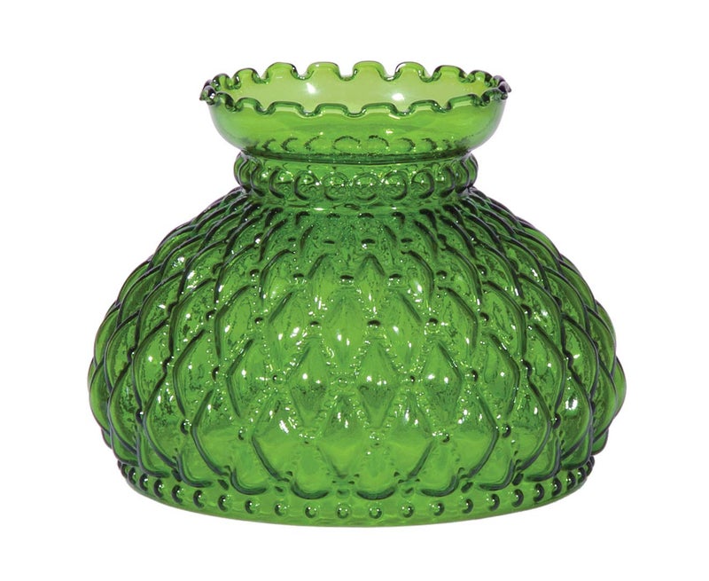 B&P Lamp Dark Green Table Lamp Shade with Diamond Quilted Pattern Student Glass Shade and Crimped Top, 7 Inch Fitter, for Vintage and Antique Style Globes - Image 1